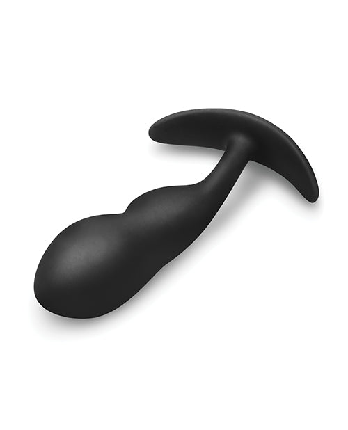 b-Vibe Remote Control P-Spot Snug Plug Black, designed for prostate pleasure with a curved shaft and extended-wear design.