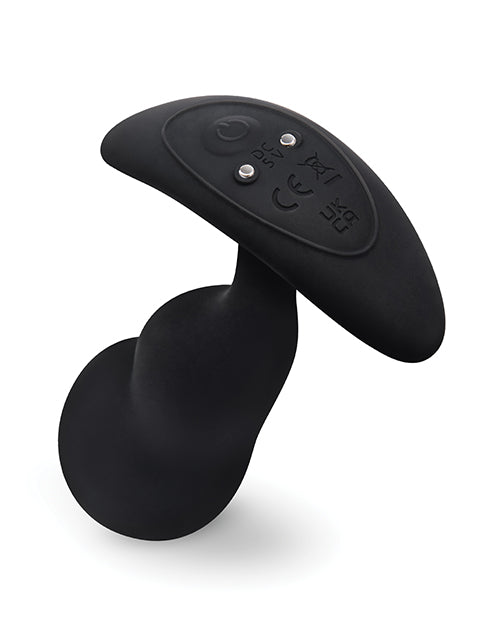b-Vibe Remote Control P-Spot Snug Plug Black featuring a curved design and control buttons for prostate pleasure.