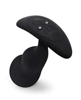 b-Vibe Remote Control P-Spot Snug Plug Black featuring a curved design and control buttons for prostate pleasure.