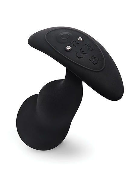 b-Vibe Remote Control P-Spot Snug Plug Black featuring a curved design and control buttons for prostate pleasure.