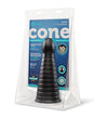 b-Vibe Cone 10 inch Tapered & Ribbed Dildo with Suction Cup packaging featuring textured design and product details.