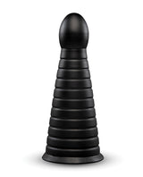 b-Vibe Cone 10 inch Tapered & Ribbed Dildo with Suction Cup in black, featuring a textured tapered design.
