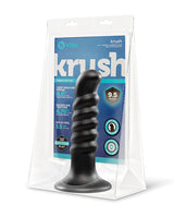 b-Vibe Krush 9.5 inch Curved & Ribbed Dildo Black displayed in packaging with features highlighted