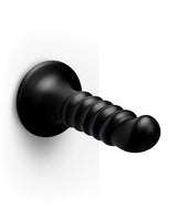 b-Vibe Krush 9.5 inch Curved & Ribbed Dildo Black with textured shaft and curved tip for enhanced pleasure.