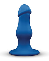 b-Vibe Gape 8.25 inch Bulbous Dildo with Suction Cup in blue color, showcasing its bulbous design and suction base.