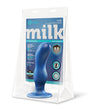 b-Vibe Milk 8.5 inch Curved Anal Trainer with Tapered Tip in packaging showcasing its design and features.
