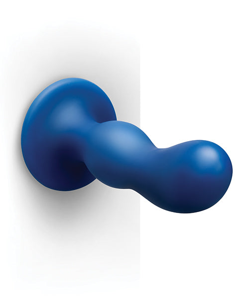 b-Vibe Milk 8.5 inch Curved Anal Trainer with Tapered Tip in blue color, showcasing its elegant design and tapered tip.
