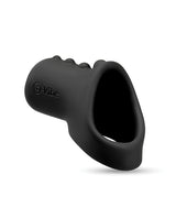 b-Vibe Flex Ring Shaft Silicone Cock Ring & Ball Stretcher close-up view showing soft black silicone design