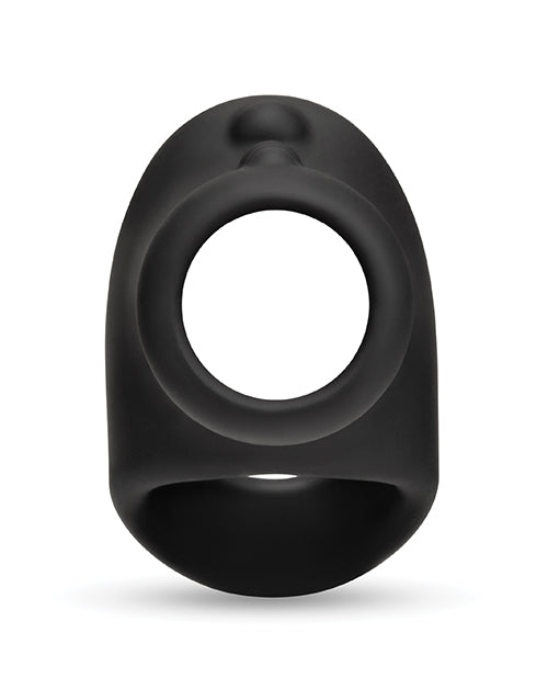 b-Vibe Flex Ring Shaft Silicone Cock Ring & Ball Stretcher in matte black silicone design.