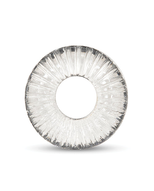 b-Vibe Stretch-Tech Swirl Flexible Secure Fit Cock Ring showcasing unique spiral texture for enhanced stimulation.