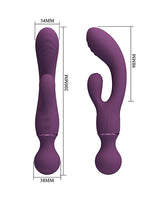 Pretty Love All Rounder Vibrator Purple dual-stimulation toy with measurements and silicone texture.