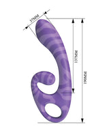 Pretty Love Sumner Rabbit Vibrator Purple dimensions with curved design and soft swirl pattern in purple.