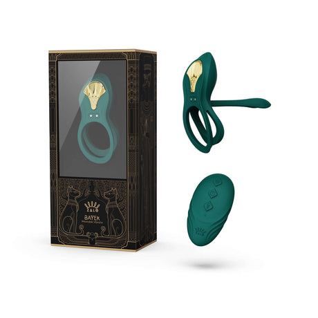 ZALO Bayek Vibrating Couples Ring with Remote Control and Box | 8 Vibration Modes | Waterproof and USB Rechargeable | Turquoise Green