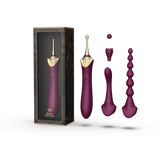 ZALO Bess 2 Clitoral Massager in Velvet Purple with multiple attachments including anal beads, USB rechargeable, waterproof, 8 vibration modes