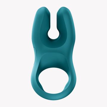 Fun Factory NOS Vibrating Cock Ring Green viewed from above, showcasing its design and functionality.