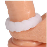 Rock Solid Fat Tire Silicone Cock Ring Translucent on a test model, designed for stimulation and comfort.