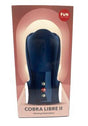 Fun Factory Cobra Libre II Vibrating Masturbator Night Blue in packaging, featuring ergonomic design and dual motors.
