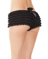 Ruffle Shorts with Back Bow Detail Black OS XL showcasing playful ruffles and feminine back bow.