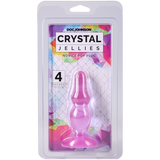 Crystal Jellies Novice Pop Plug 4 Inch Purple in packaging, perfect for beginner backdoor pleasure.