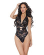 Metallic Stretch Lace Crotchless Teddy Black Rose Gold