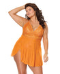 Coquette Mango Obsession Lace and Mesh Babydoll Queen Orange showcasing vibrant orange lace and mesh design.
