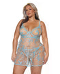 Blue Blossom Underwire Babydoll with G-String 3X/4X, featuring soft underwire cups and romantic floral detailing.