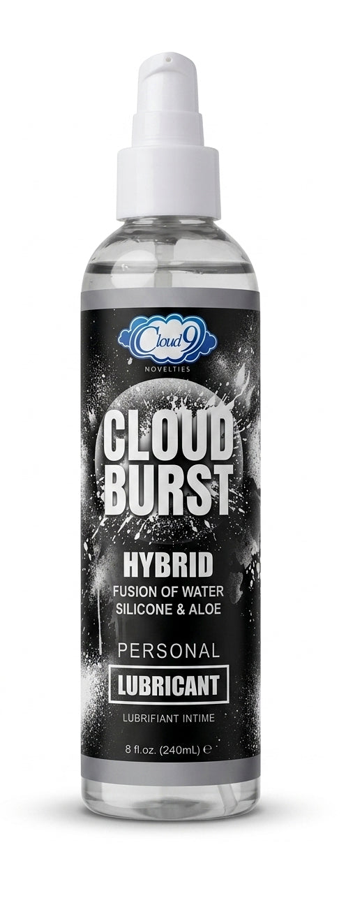 Cloud Burst Hybrid Personal Lubricant 8oz bottle showcasing its premium water and silicone fusion formula.