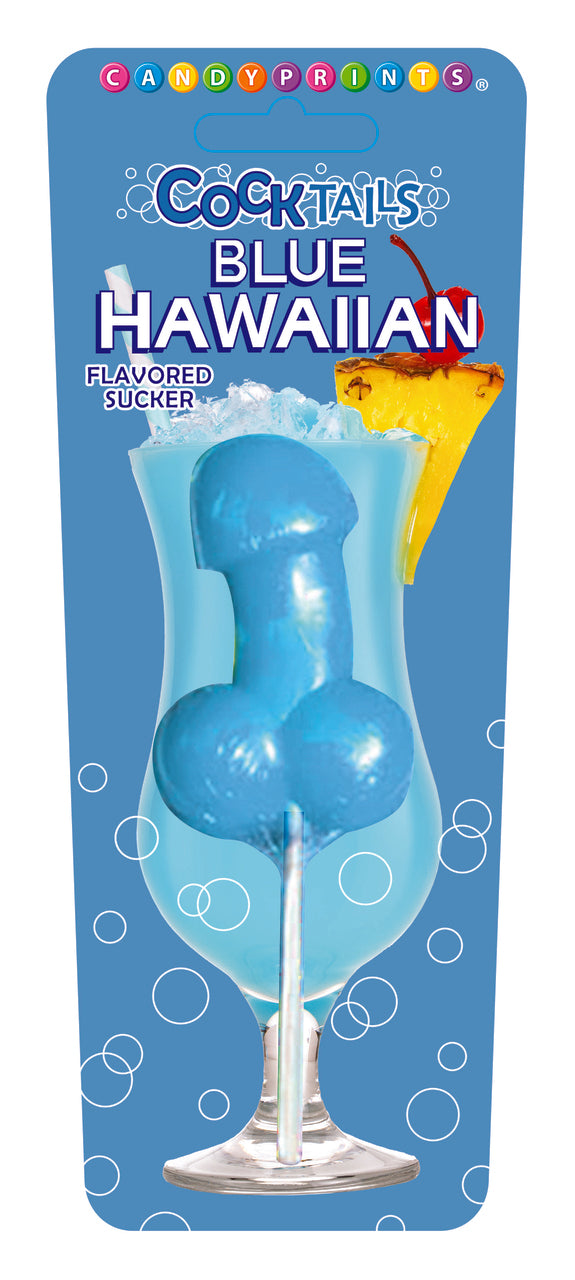 Cocktails Sucker Blue Hawaiian Penis Lollipop in playful tropical packaging with a blue sucker.