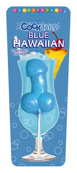 Cocktails Sucker Blue Hawaiian Penis Lollipop in playful tropical packaging with a blue sucker.