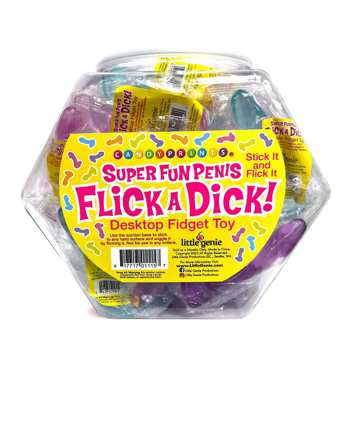 Flick A Dick Penis Fidget Toy 24 Piece Fishbowl packed with playful flicking toys for fun and stress relief.