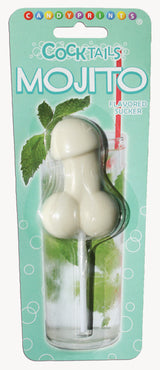 Cocktails Sucker Mojito Flavored Lollipop in playful penis shape packaging with mojito imagery