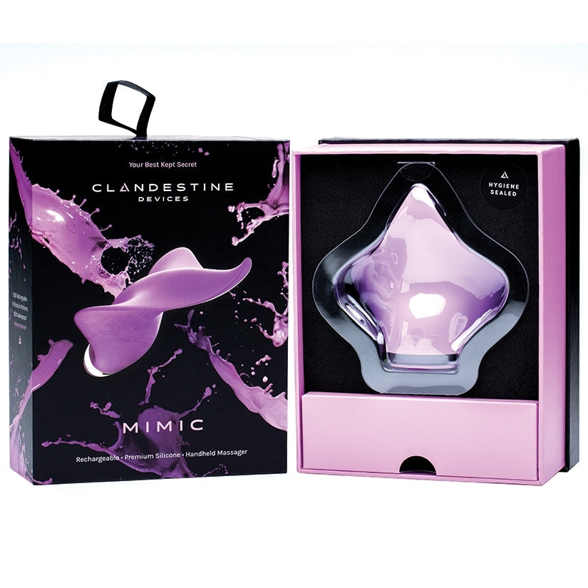 Clandestine Devices Mimic Rechargeable Vibrator Lilac in its packaging, featuring ergonomic design and premium silicone.