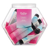 PrePair 1.25 Oz Water Based Lubricant Tube Bowl of 24 displayed in a clear container with colorful packaging.