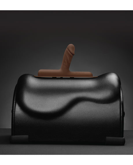 The Cowgirl Bronco Silicone Attachment Chocolate atop The Cowgirl Premium Sex Machine for realistic pleasure.