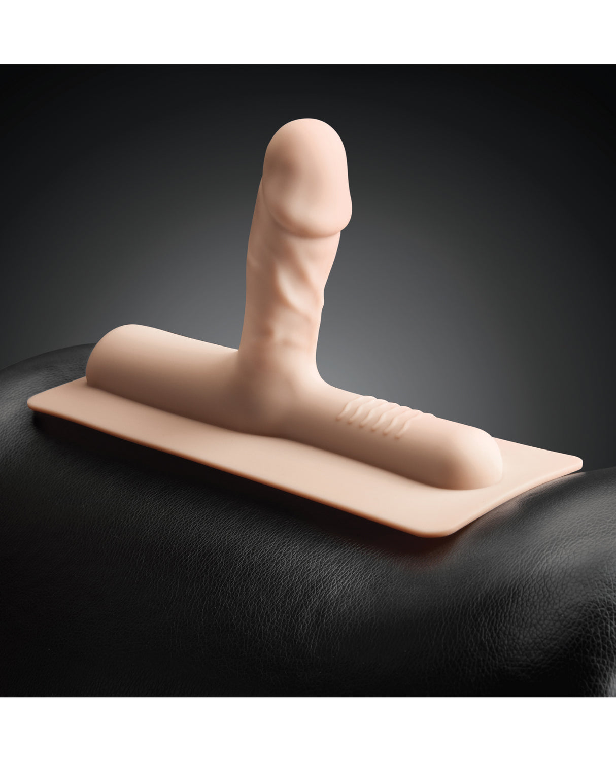 The Cowgirl Bronco Silicone Attachment Vanilla on a saddle, showcasing its realistic design and textures.
