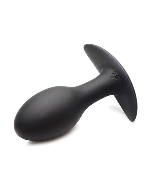 Rooster Rumbler Vibrating Silicone Anal Plug Large Black on a white background, showcasing its ergonomic design and rounded shape.