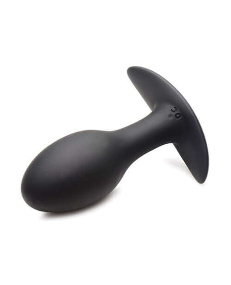Rooster Rumbler Vibrating Silicone Anal Plug Large Black on a white background, showcasing its ergonomic design and rounded shape.