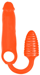 Rooster XXXPander Sheath with Ribbed Plug Orange is a versatile penis sheath for enhancing pleasure.