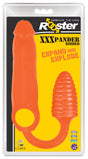 Rooster XXXPander Sheath with Ribbed Plug Orange packaging displaying the versatile penis sheath and ribbed plug.