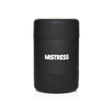 Mistress Double Shot Mouth & Pussy Stroker Dark, a compact dual-entry male masturbator for realistic pleasure.