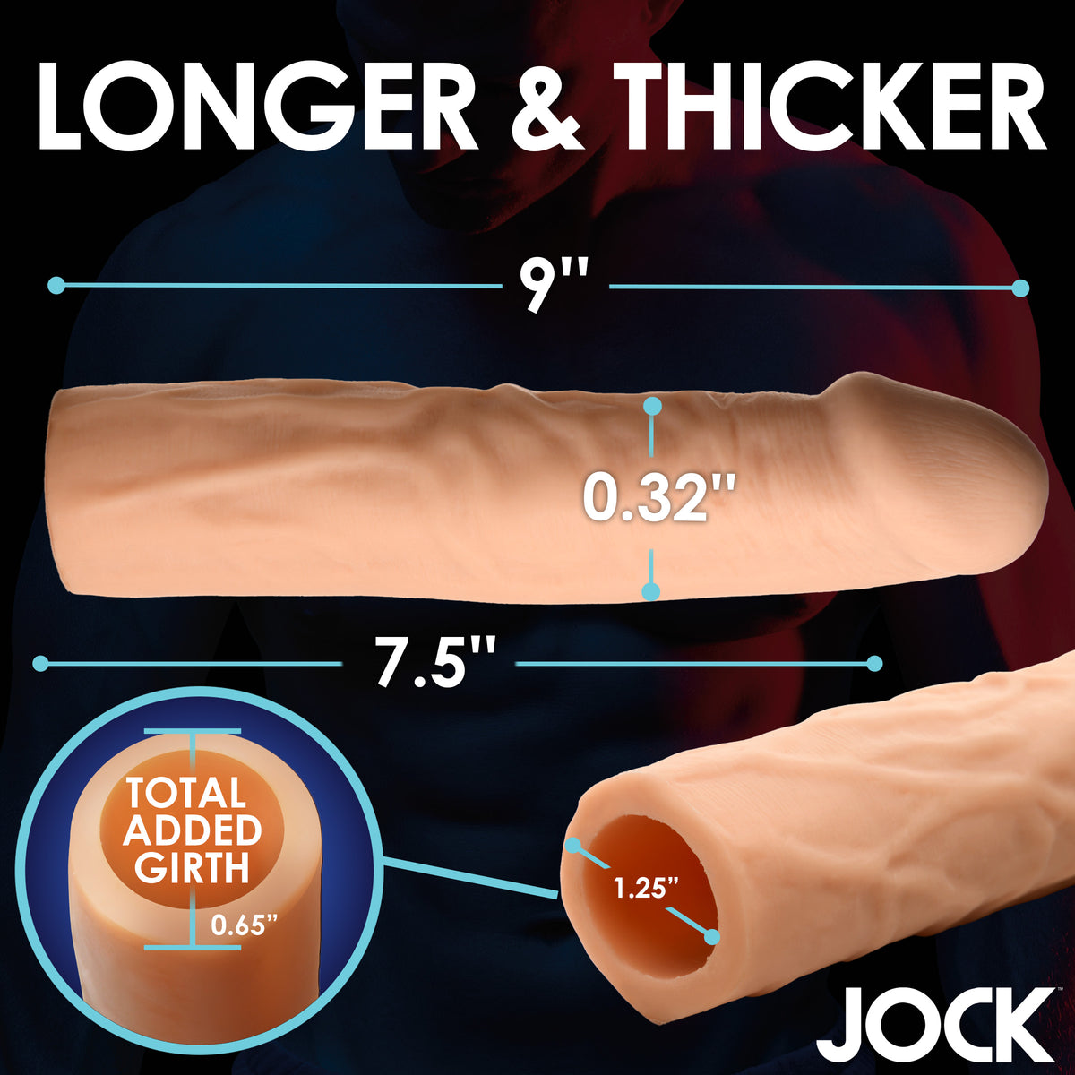 Extra Long 1.5 Inch Penis Extension Light with realistic look, measuring lengths for enhanced pleasure.