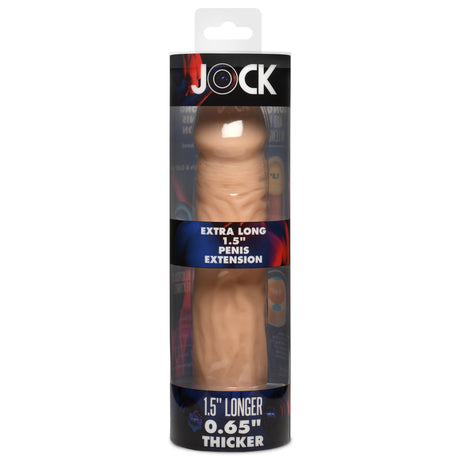 Extra Long 1.5 Inch Penis Extension Light product packaging showcasing length and girth enhancements.