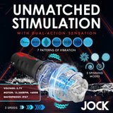 Jock Spinning and Vibrating Masturbator Black with unmatched stimulation and dual-action sensation.