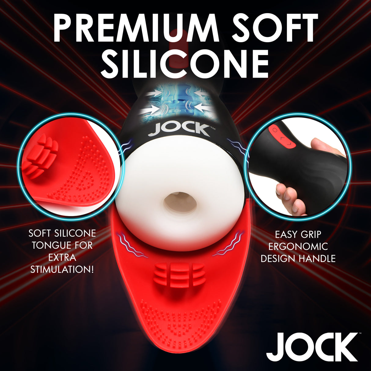 Jock Sucking and Vibrating Masturbator with premium soft silicone and ergonomic design.