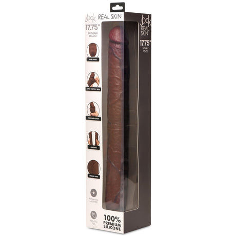 Jock Real Skin 17.75 Inches Double Dildo Dark packaged for heightened pleasure in premium silicone.