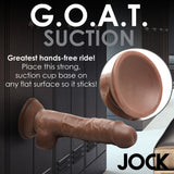 G.O.A.T. Suction, hands-free ride dildo with a strong suction cup base for stable use on flat surfaces.