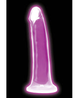 Curve Toys Lollicock 7 Inch Glow in the Dark Dildo Purple glowing in dark background.