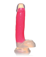 Lollicock 7 Inch Glow in the Dark Silicone Dildo Pink displayed on a white background with a glossy finish.