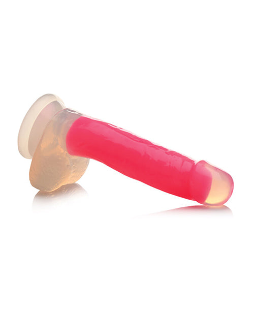 Lollicock 7 Inch Glow in the Dark Silicone Dildo Pink showcasing its playful design and dual-density silicone texture.