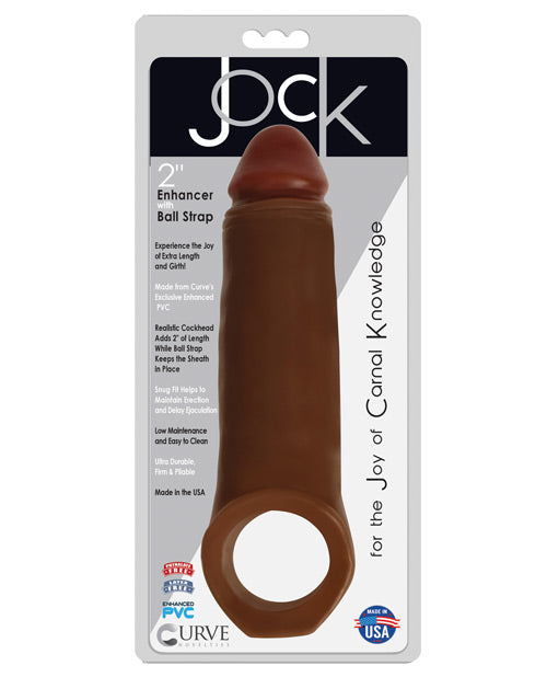 Jock 2 Inch Penis Enhancer with Ball Strap Brown packaging showcasing its realistic design and comfortable ball strap.